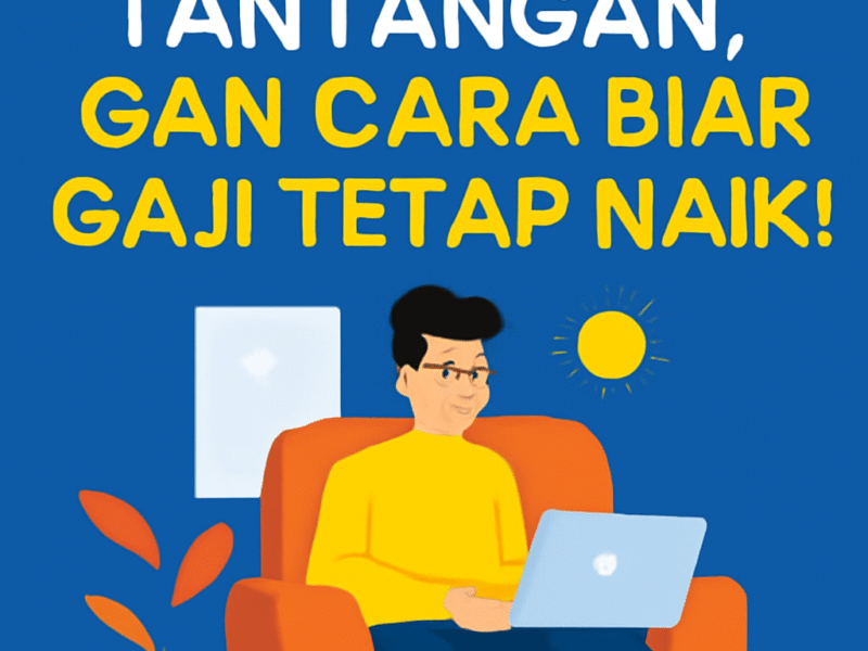 "Seorang pria muda yang bekerja dari jarak jauh menggunakan laptop di kursi oranye, dengan latar belakang biru cerah, menggambarkan tren dan tantangan kerja remote di tahun 2025."